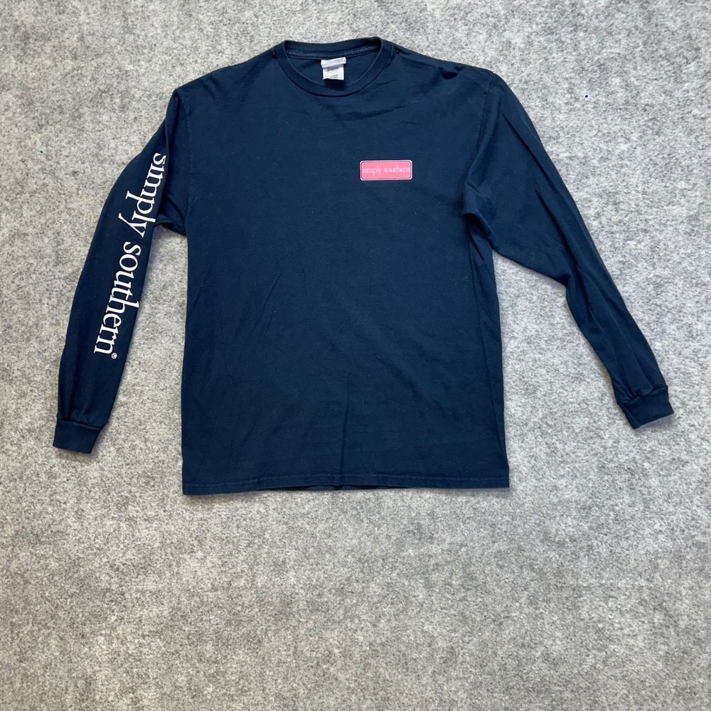 Simply Southern Graphic Tee Women Large Navy Pursuit of Preppiness Long Sleeve
